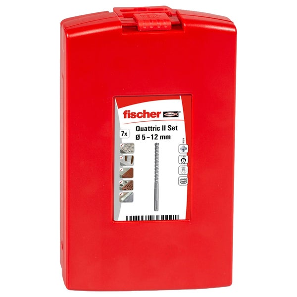 Fischer Quattric II Set mit sieben Bohrern von 5 bis 12 mm in roter Box