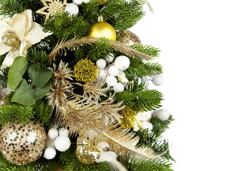 LAALU Dekorierter künstlicher Weihnachtsbaum NEGATIVE CHAMPAGNE II 60 cm mit LED-Beleuchtung IN FLOWER