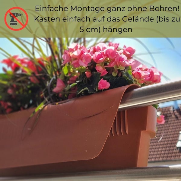 Geländerkasten Balkon mit Wasserspeicher Blumentopf Zaun Blumenkasten Geländer Balkontopf Balkonkasten Terracotta