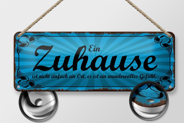 Blechschild Spruch 27x10cm Zuhause ist wundervolles Gefühl Dekoration