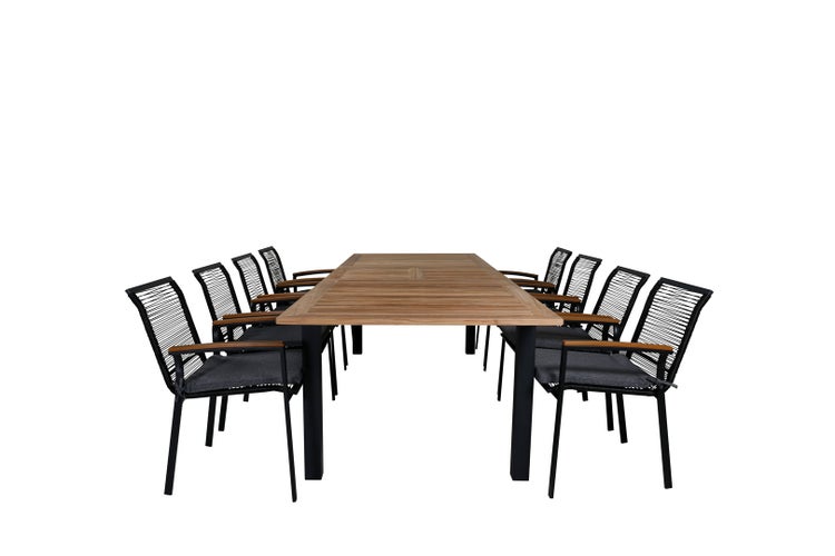 Panama Gartenset Tisch 100x224/324cm und 8 Stühle Dallas schwarz, natur. 100 X 224 X 74 cm