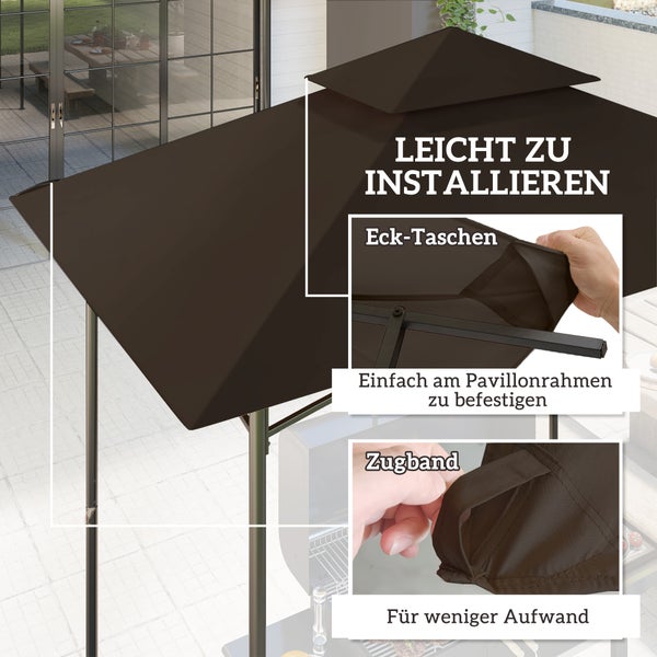 Outsunny Ersatzdach für Grillpavillon 1,5 m x 2,4 m nur Ersatzdach, doppelstöckige Schutzabdeckung, wasserabweisend Überdachung für den Außenbereich, Dach passend für Outdoor-Grillzelt, Kaffee