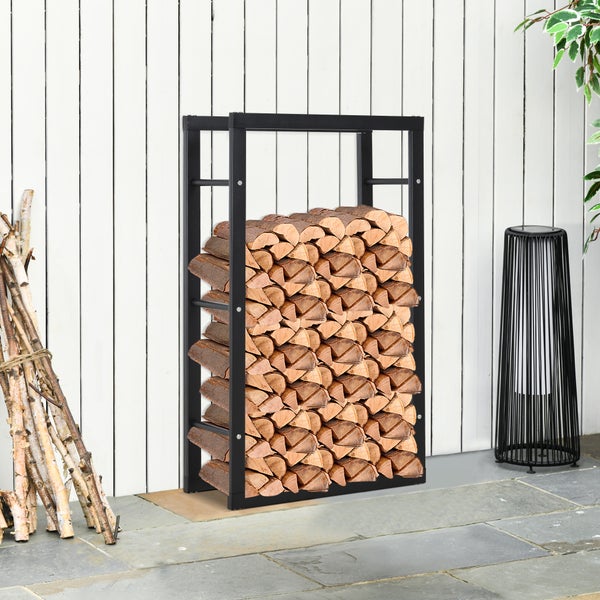 HOMCOM Kaminholzregal, Kaminholzständer, für Innen und Außen, 60 x 25 x 100 cm, Metall, Schwarz