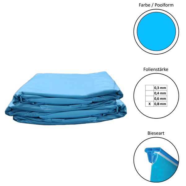 Poolfolie, Folienstärke, Poolform und Bieseart dargestellt