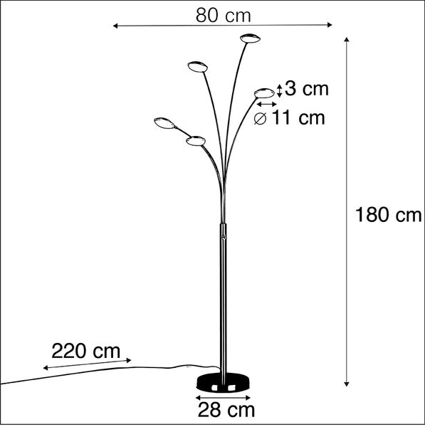 Skizze einer Stehlampe mit Abmessungen