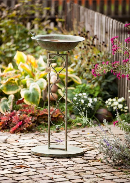 FRANK FLECHTWAREN | Vogeltränke Flora mit Ständer, METALL, Ø 38 x 85 cm