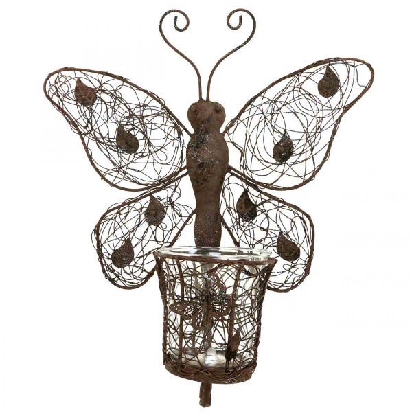 Dekorative Schmetterling Wandvase aus Metalldraht mit Glasbehälter