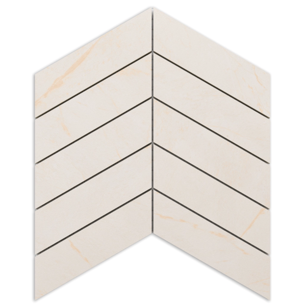 Mosaikfliese im Chevron-Muster mit Steinoptik für Wand und Boden