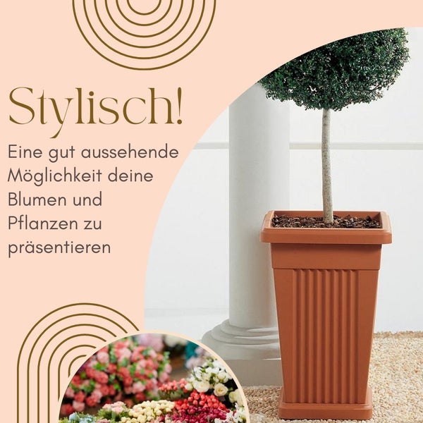Pflanzkübel Groß Pflanzkübel Außen Blumenkübel Pyramide Übertopf groß Outdoor Pflanztopf Pflanzkasten Blumentopf mit Untersetzer Rechteckig 60 terracotta