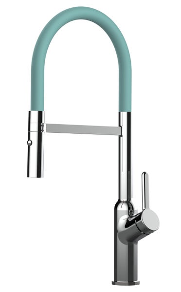 Wasserhahn Küchenarmatur, BOD, mit 360° schwenkbarem Auslauf, abnehmbare 2 strahl Handbrause, Verchromt / Türkis