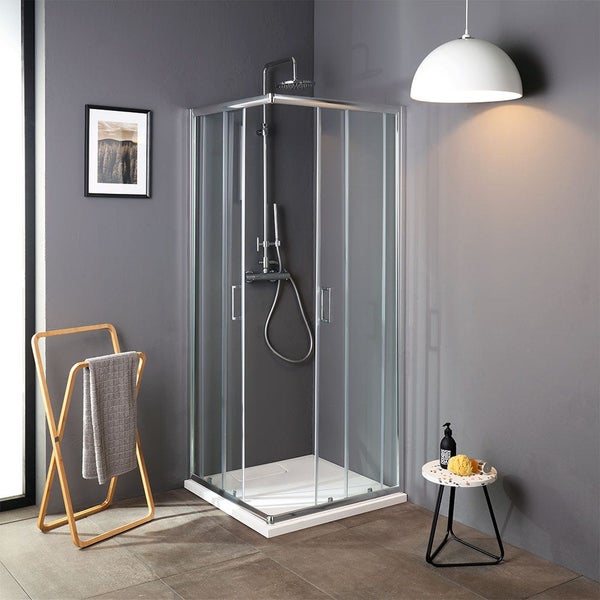 Eckdusche 80x80 cm mit verchromten Rahmen 4mm und Klarglas | Luna