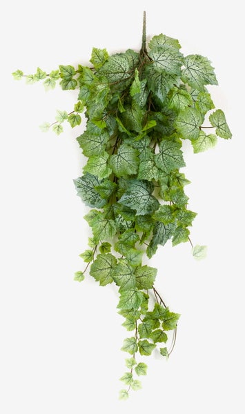 Künstliche Hängepflanze Weinrebe mit grün gemusterten Blättern für die Innendekoration.