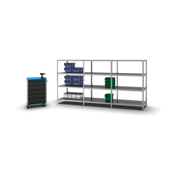PROREGAL Fachbodenregal Schraubsystem Light-Duty Grundregal HxBxT 150 x 100 x 60 cm 4 Ebenen Fachlast 125 kg Beidseitig Nutzbar Verzinkt