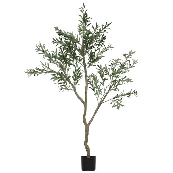HOMCOM Künstlicher Olivenbaum groß 180 cm Kunstpflanze Künstliche Pflanzen Olivenbaum im Topf, Kunstbaum wie echt mit Kunstgras, Kunstmoos für Wohnzimmer Büro Schlafzimmer Garten