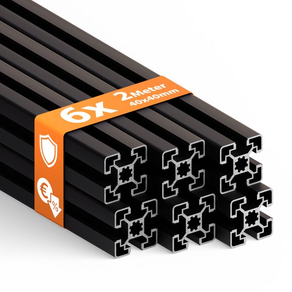 Sechs Aluminiumprofile, je zwei Meter lang mit den Maßen 40 x 40 Millimeter