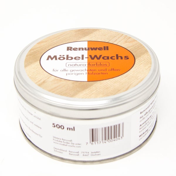 Renuwell Möbelwachs für gewachste und offenporige Holzarten in einer 500 Milliliter Dose