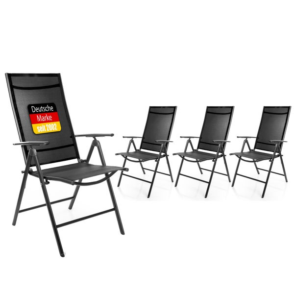 4 Stück Gartenstühle 120 kg belastbar - hochwertige Balkonstühle - Gartenstuhl Klappstuhl mit 7-fach verstellbarer Rückenlehne - Campingstuhl für Balkon, Garten & Terrasse - dunkelgrau/schwarz