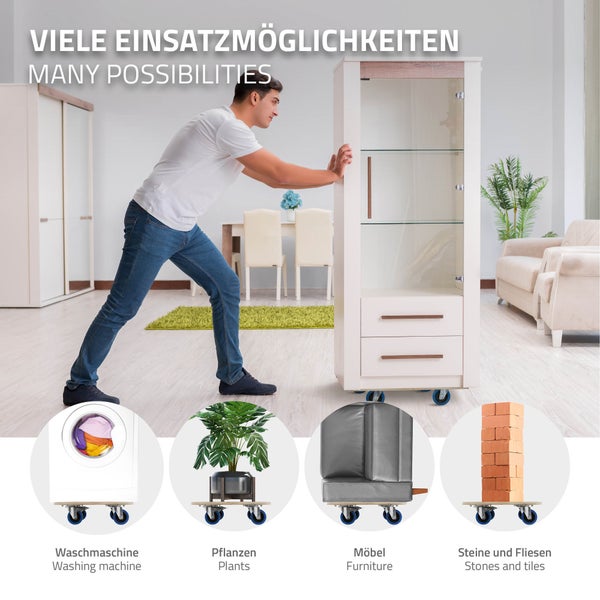 ECD Germany 2er Set Transportroller mit 2x Feststellbremse, 35x50 cm, 800kg Siebdruckplatte, PP-Räder, Transporthilfe für Umzug, Rollbrett Möbelroller Möbel-Transport Möbelhund Rollwagen Transporter