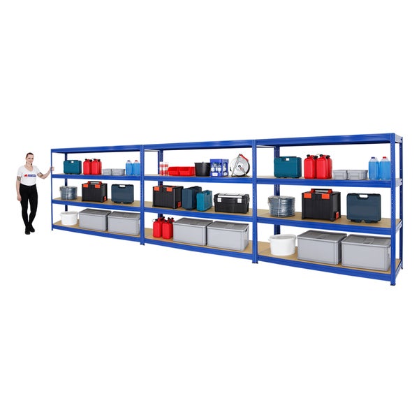 PROREGAL Mega Deal 3x Schwerlastregal Dino HxBxT 180 x 200 x 60 cm Fachlast 600 kg Blau