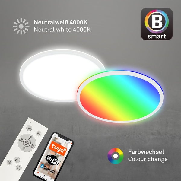 LED Deckenleuchte Smart RGB Bluetooth WiFi Timer Alexa weiß 22W Ø42cm Briloner