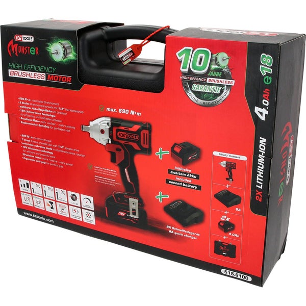 KS TOOLS eMONSTER 1/2 Brushless-Akku-Schlag-Schrauber-Satz 9tlg. - 515.6100