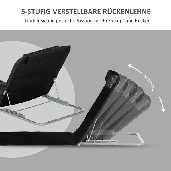 Outsunny Strandmatte, 5-stufige Höhenverstellbare Strandliege mit Tragetasche, 2er Set Faltbare Strandmatratze, 134 x 48 x 33-43 cm, Stahl, Schwarz