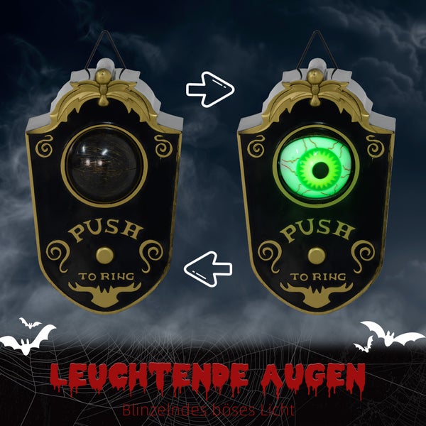 HOMCOM 18cm Halloween Dekoration Türklingel Dekoration mit LED-Lichter, Soundfunktion, Haustür Deko mit animiertem Augapfel, Garten Dekofigur, für Halloween Party