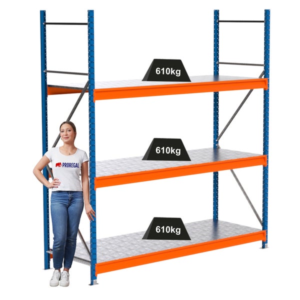 Lagerregal mit drei Ebenen und einer maximalen Traglast von 610 Kilogramm pro Ebene
