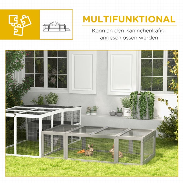 PawHut Hasenstall Kaninchenstall aus Tannenholz Winterfest Hasenkäfig mit aufklappbar Dach 180x90x48 cm Kaninchenkäfig Outdoor Kleintierstall für Kleintiere Hasen Kaninchen Meerschweinchen Grau