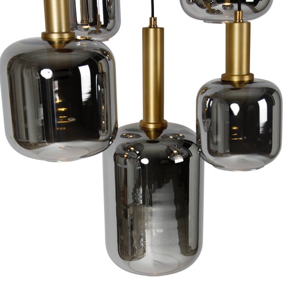 Hängelampe mit transparenten und rauchfarbenen Glasschirmen