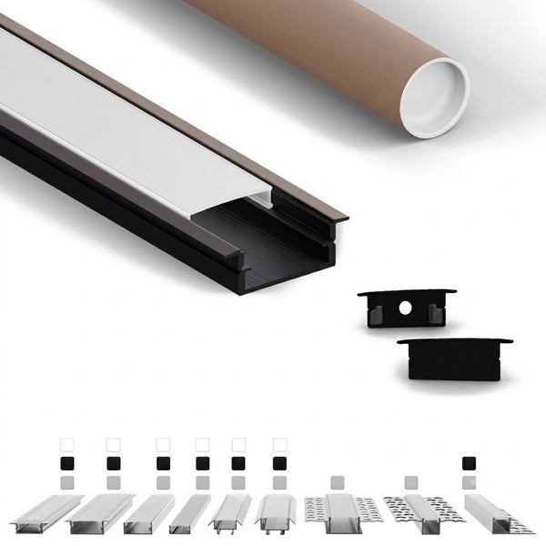 Einbauprofil für LED Streifen aus Aluminium inklusive Abdeckung Endkappen und Montagezubehör für Lichtsysteme