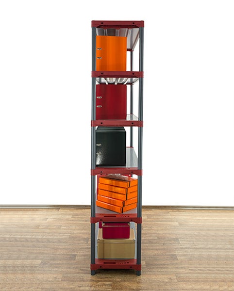 PROREGAL Kunststoffregal Grey Bear Extra-Tall HxBxT 220 x 150 x 46 cm Fachlast 70 kg Grau/Rot