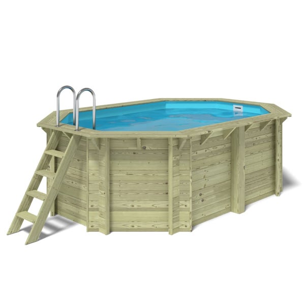 Aufstellpool aus Holz mit Leiter