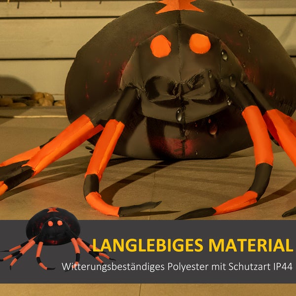 Outsunny 43 cm Aufblasbare Halloweendeko Große Spinne mit LED-Beleuchtung Halloween-Dekoration Horror inkl. Gebläse Halloween Deko Wasserdicht Indoor Outdoor IP44 Polyester