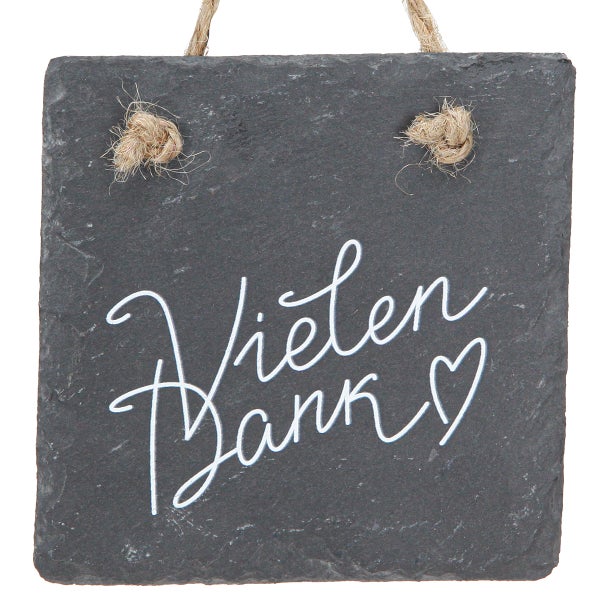 Schiefertafel mit der Aufschrift Vielen Dank und einem Herz