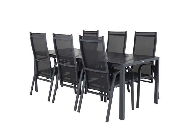 Break Gartenset Tisch 90x205cm schwarz, 6 Stühle Copacabana schwarz. 90 X 205 X 74 cm