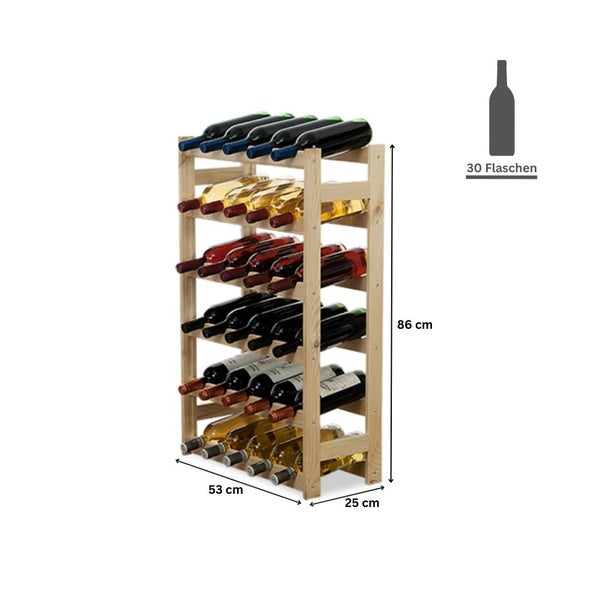 PROREGAL Weinregal Pinotwine HxBxT 86 x 53 x 25 cm 30 Flaschen Massives Kiefernholz Natur Unbehandelt
