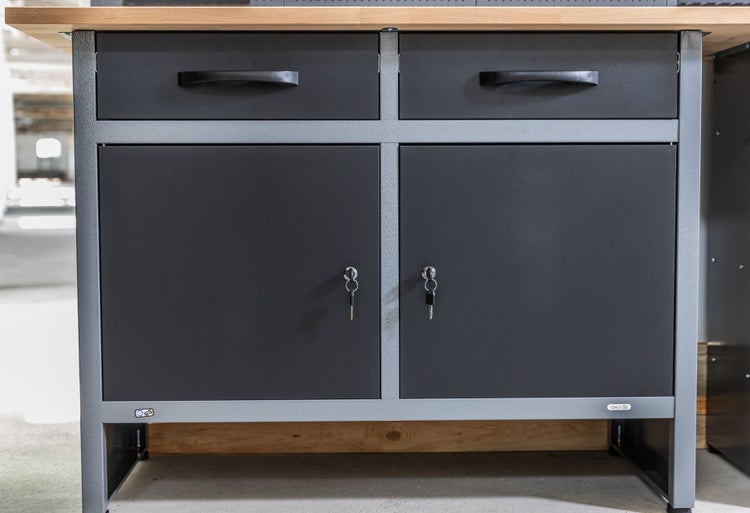 Ondis24 Werkstatt Set Werner 240 cm 2 Schränke LED, Werkstatteinrichtung, Werkbank