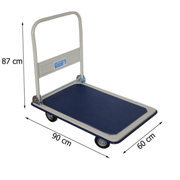 Plattformwagen mit einer Höhe von 87 cm, einer Länge von 90 cm und einer Breite von 60 cm