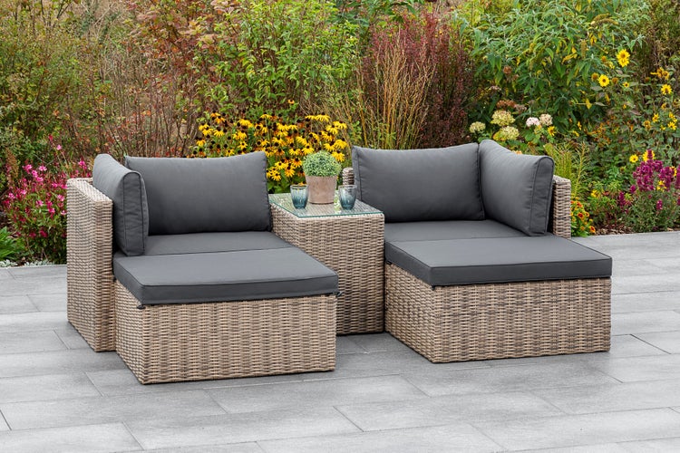 Licosa Gartenlounge Set, 2 Ecksessel, 2 Hocker, 1 Tisch, inkl. Auflagen