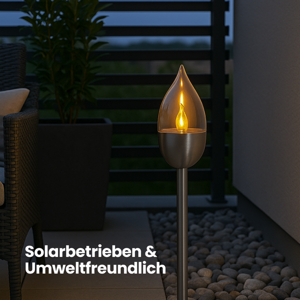 Drei Gartenfackeln aus Edelstahl und Glas