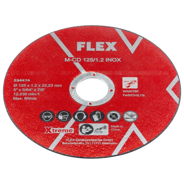 FLEX Trennscheibe M-CD 125/1.2 INOX für Edelstahl, Durchmesser 125 Millimeter, Dicke 1.2 Millimeter, Bohrung 22.23 Millimeter
