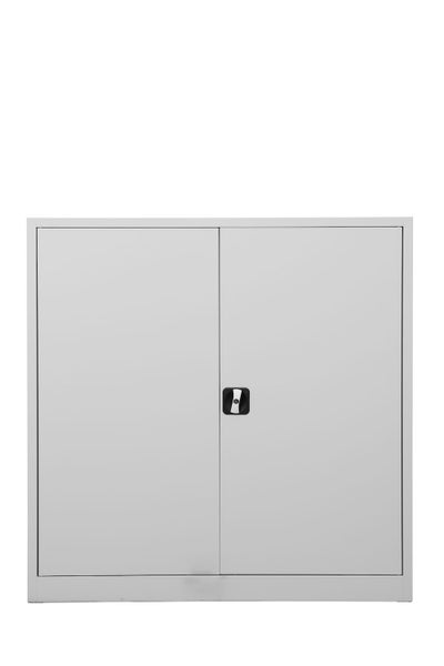 PROREGAL Flügeltürenschrank Badger 2 Fachböden Eurolock Griff Sockel HxBxT 120 x 120 x 42 cm Grau Lackiert