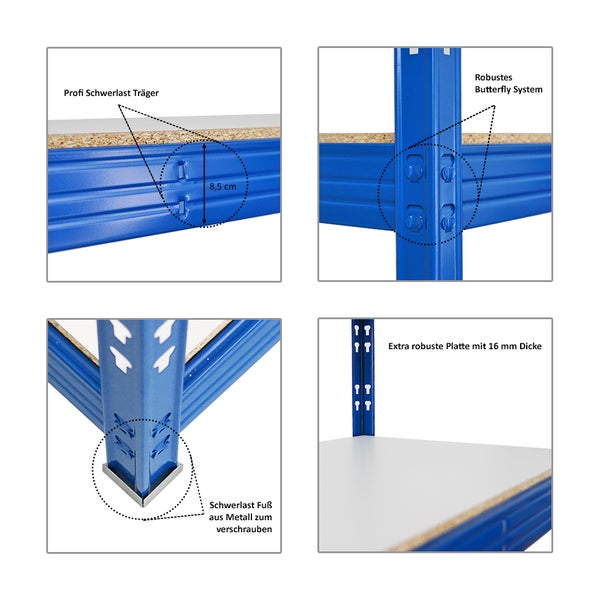 PROREGAL Mega Deal 2x Profi Schwerlastregal Rhino HxBxT 180 x 200 x 60 cm 4 Melamin-Ebenen 16mm Fachlast 500 kg Blau