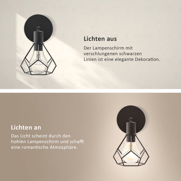 EMKE Retro Wandleuchte Schwarz, Industrielle Wandlampe mit E14 Fassung, Schwenkbar, IP20, Vintage Design, Wohnzimmer & Flur, Ohne Leuchtmittel, 120x 119x200 mm