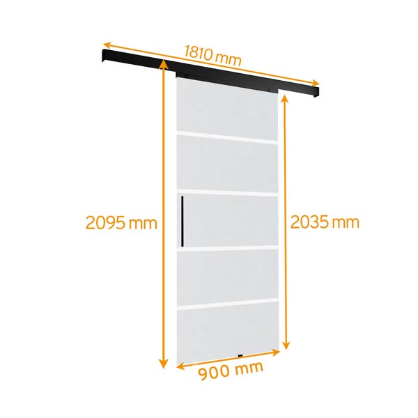 Tür Schiebetür Komplettset Glas Blockstreifen 900x2035 Zimmertür Glasschiebetür Glastür schwarze Beschläge -  Stabgriff+2seitiger Softclose
