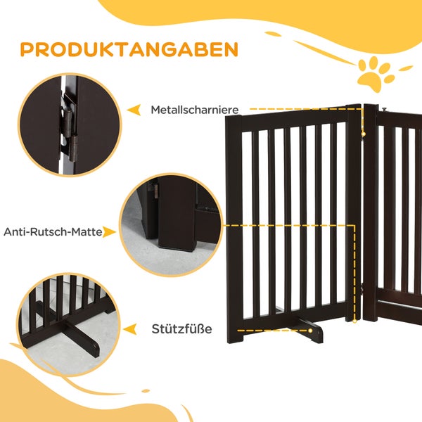 PawHut Absperrgitter Holz Freistehendes Schutzgitter für Hunde Türschutzgitter Verstellbares Hundegitter Treppengitter mit Füßen klappbares Kamingitter für Ofen Dunkelbraun 155 x 1,5 x 76 cm