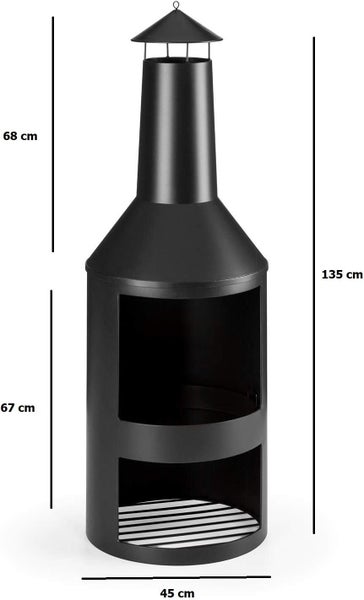 FireStove Ming Terrassenofen – Hitzebeständige Feuerstelle Ø45 x 135 cm, Gartenkamin aus pulverbeschichtetem Metall, Rostfreier Holzofen mit stabilem Stand, Inklusive Schürhaken, Schwarz