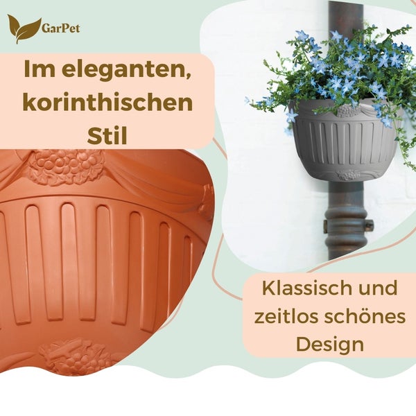 Blumentopf für Regenrohr 2er Set Wandtopf Wandblumentopf Regenrinne Fallrohr Säule Pfosten Abflussrohr Wand Pflanztopf Pflanzgefäß terracotta