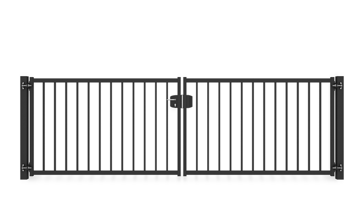 Gartentor ZAUNGURU BASIC-Line Bremen aus Metall, Höhe: 123cm, Breite: 388cm, 2-flügelig inkl. Pfosten, Schloss und Zubehör, Feuerverzinkt und zusätzlich in RAL 7016 Anthrazitgrau pulverbeschichtet